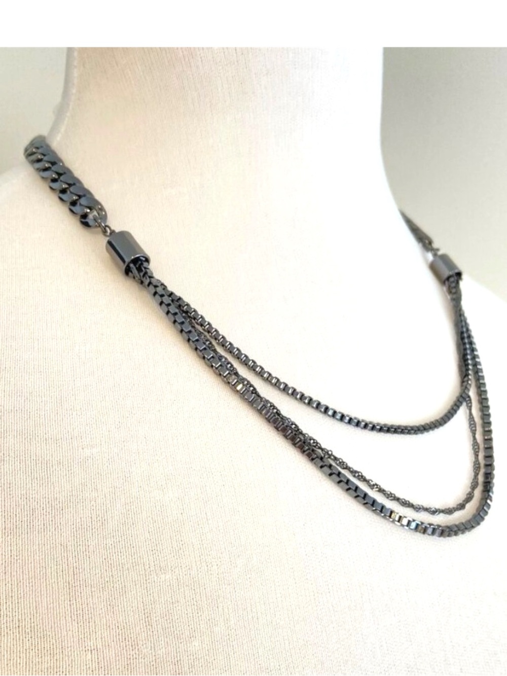 Caroline Néron Gunmetal Multi-Strand Chain Necklace Statement Jewelry Quebec